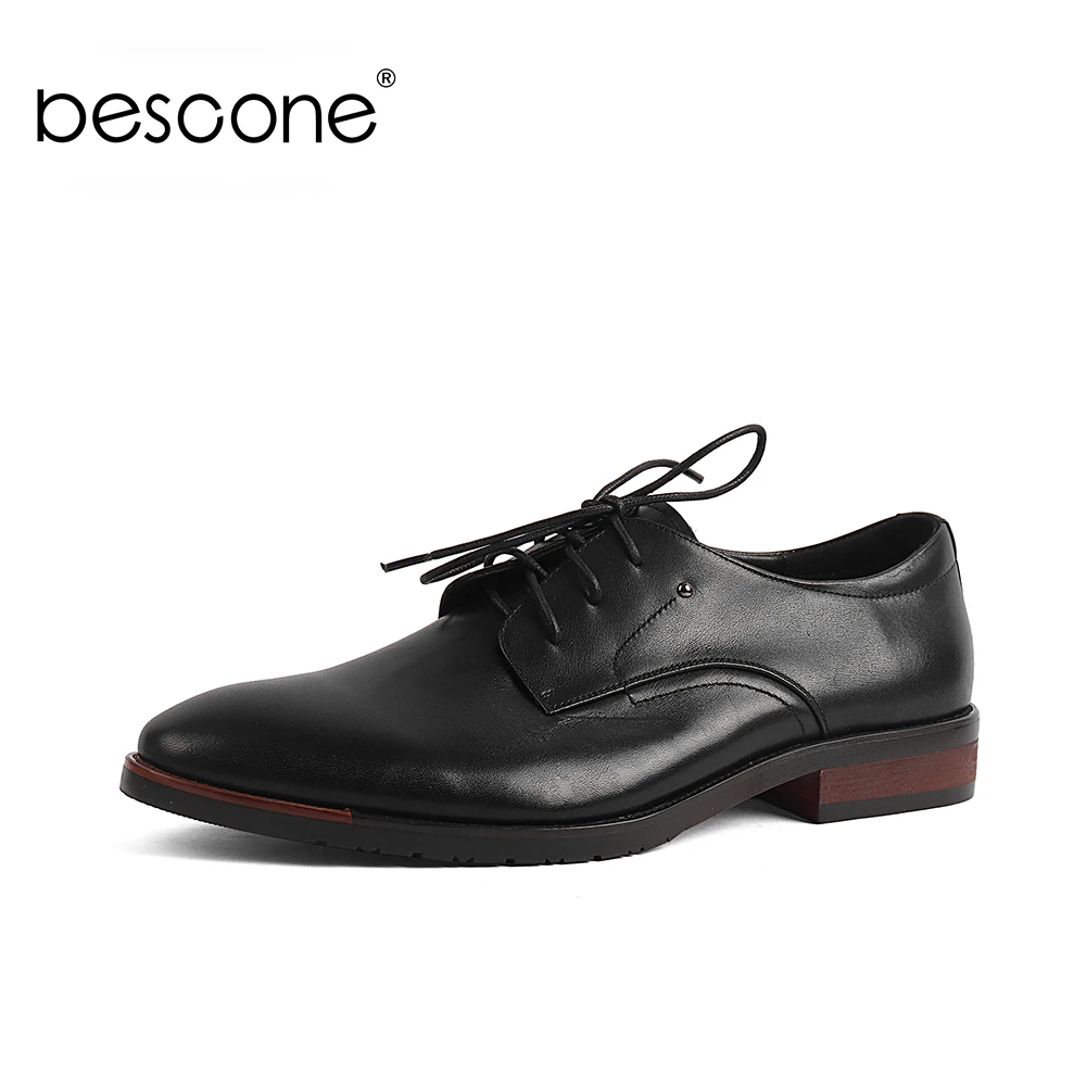 

BESCONE Men's Business Dress Shoes Comfortable Round Toe Breathable Genuine Leather Office Lace-Up Male Formal Suit Shoes BN32