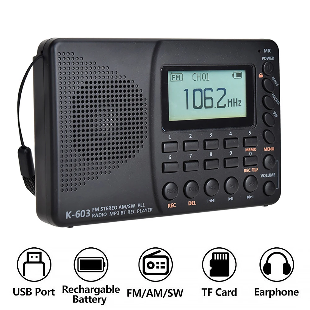 FM AM SW радио портативный MP3 цифровой карманный REC рекордер Поддержка Micro TF карта