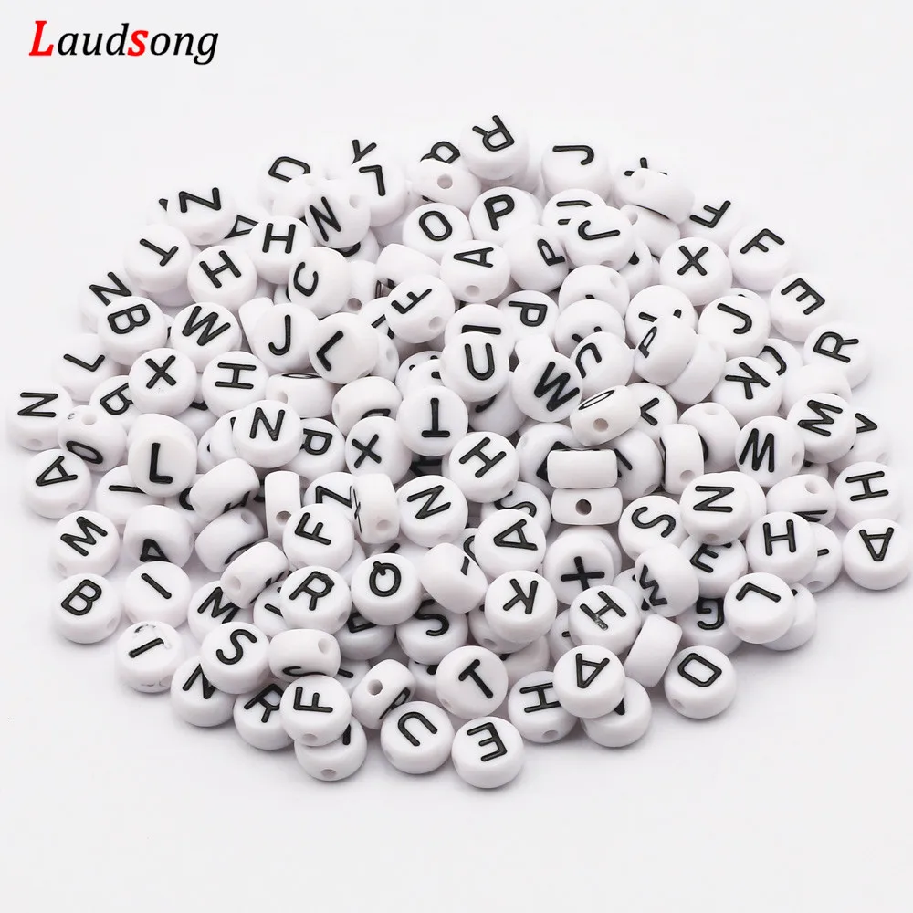 Acrylic Beads 7mm Black White Mixed Letter Acrylic Beads Round Flat Alphabet Spacer Beads for Jewelry Making Handmade Diy Bracelet Necklace