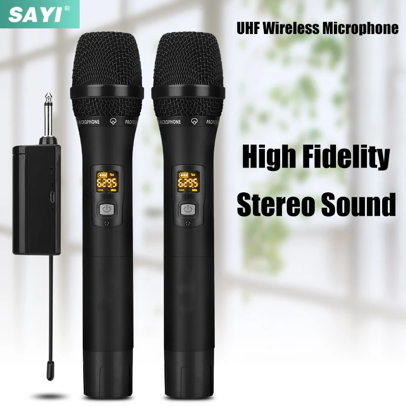 SAYI WMH01 UHF 2 Channels Wireless Microphone Metal Body Handheld Chargeable Mic Dynamic Long