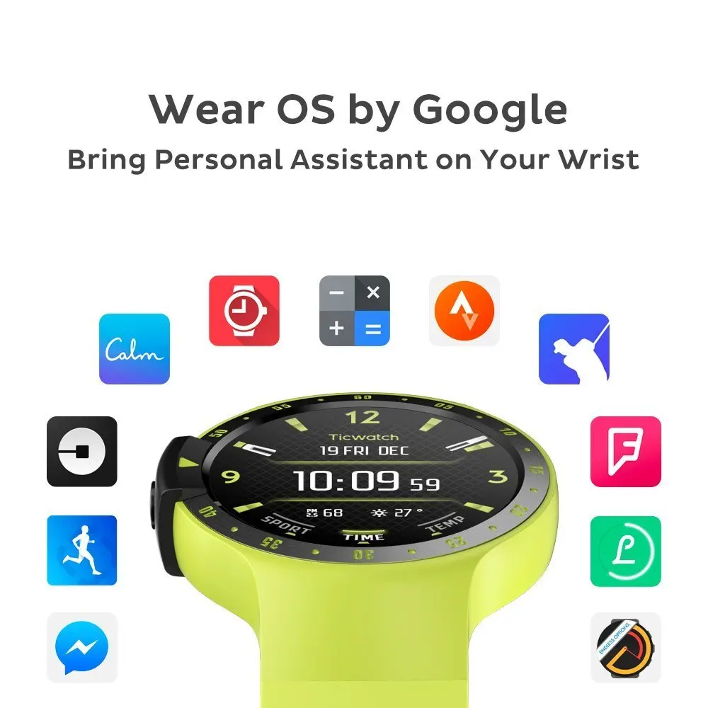 Смарт-часы TicWatch S Green Bluetooth gps умные часы для фитнеса для Android и iPhone IP67 водонепроницаемые Mobvoi