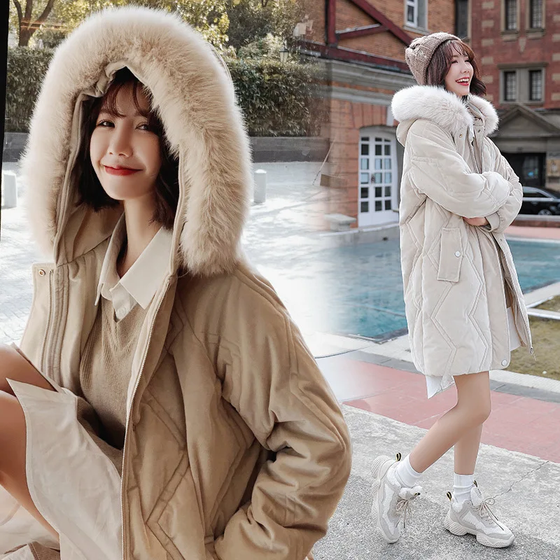 

Cotton Coat New Style 2018 Winter Mid-length Slimming Solid Color Pocket Simple Fashion Youth Long Sleeve