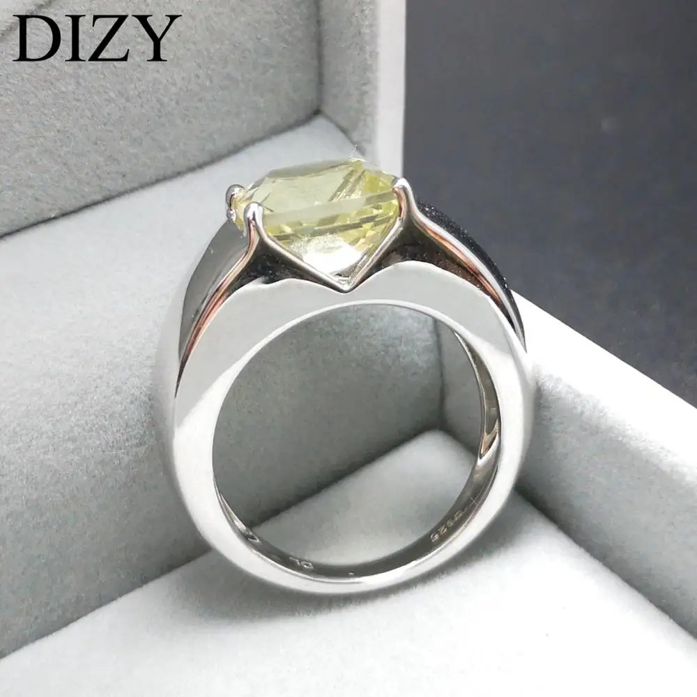 DIZY Подушка 3.5CT натуральный лимонный кварц кольцо 925 пробы Серебряное кольцо с драгоценным камнем для женщин подарок свадебное обручальное ювелирное изделие