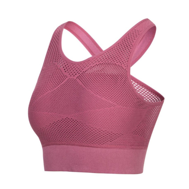 Mesh Bra Seamless Women Sports Underwear Cross Back Ladies Shockproof Running Fitness Tank Tops Breathable Gym Clothing