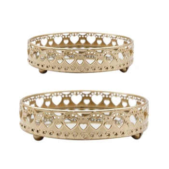 

Golden Iron Jewelry Storage Tray Glass Mirror Base Bedroom Desktop Cosmetic Dessert Decorative Organize Plate