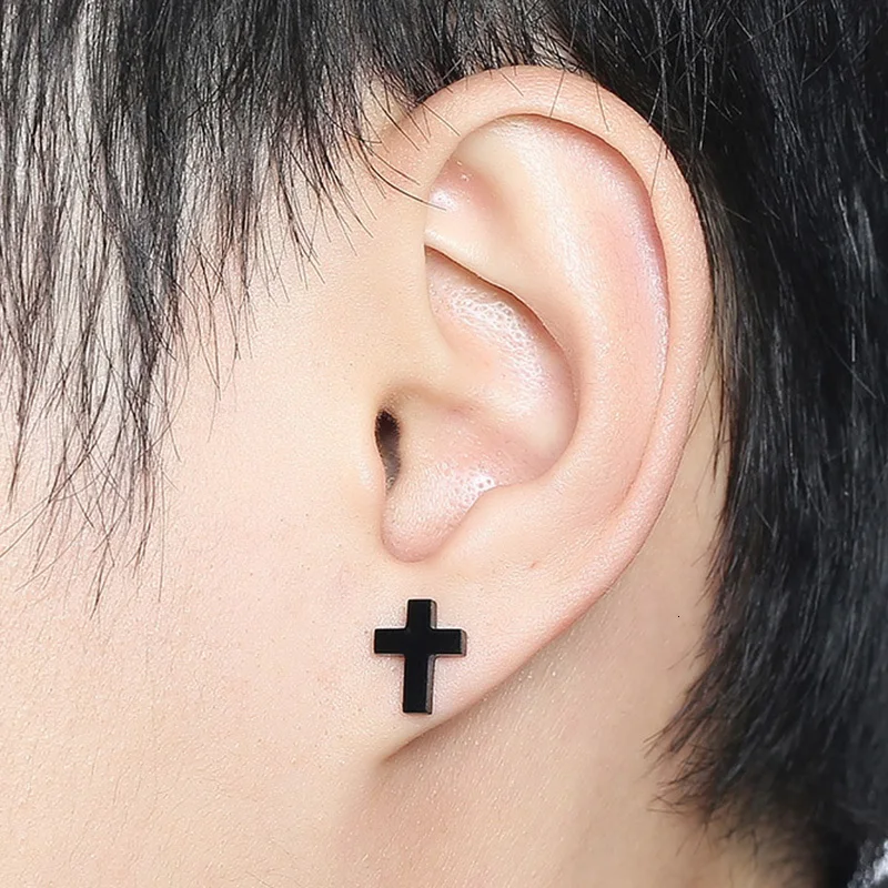 2pcs Black Stainless Steel Cross Post Earrings Simple Modern Minimalist Everyday Stud Earings for Men Women Unisex Jewelry - Image 5