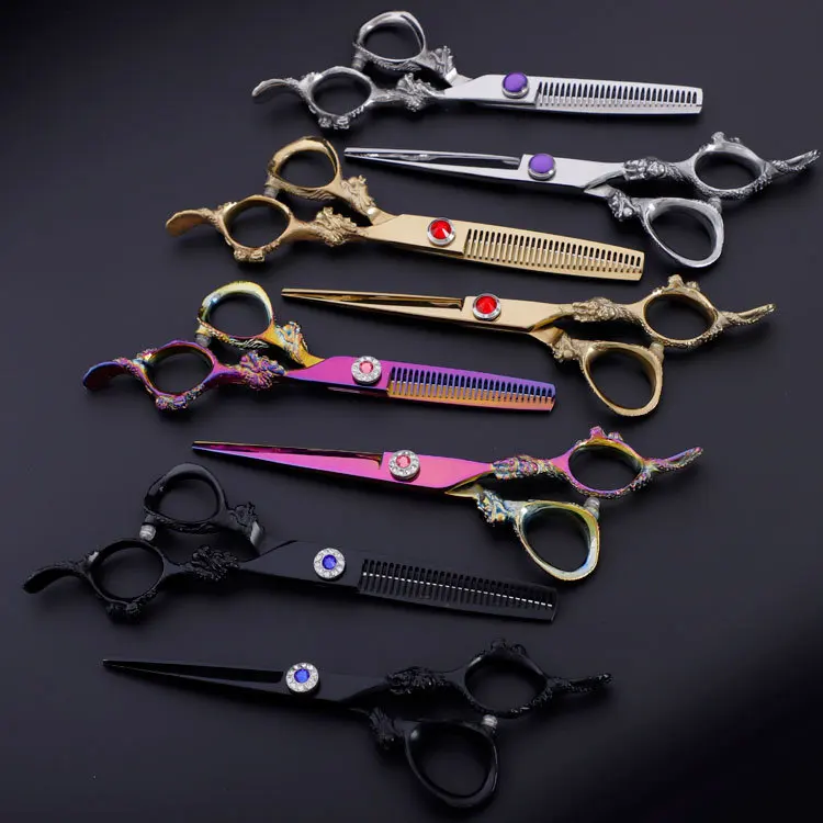 

6-Inch Dragon Handle Scissors Color Hairdressing Scissors Straight Snips Thinning Scissors Bang Thinning Profession Hairdressing