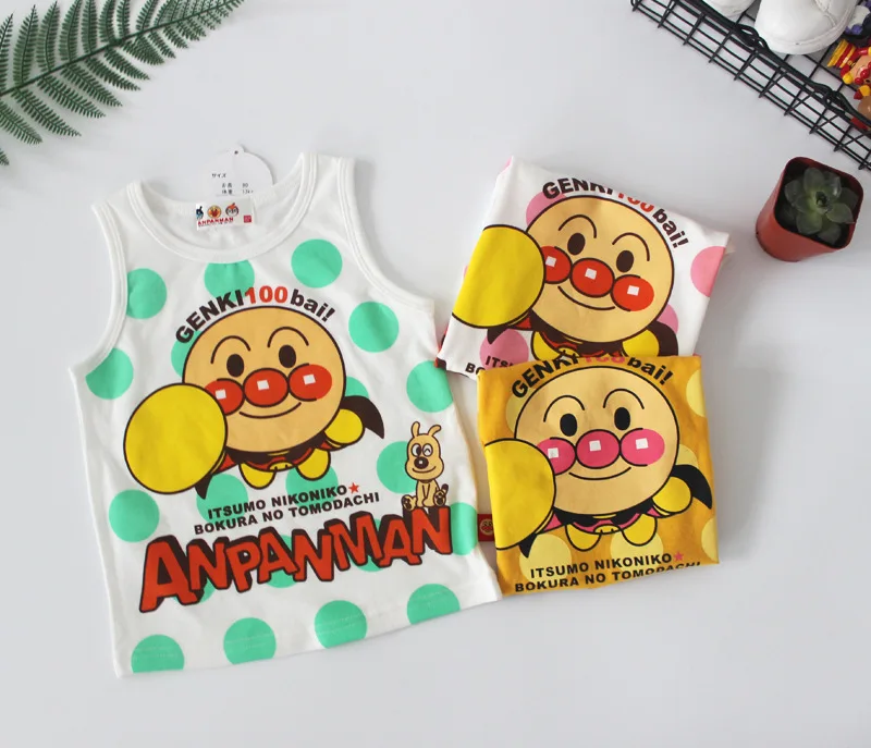

Genuine Product: Bread Childrenswear Warriors Japan Summer Thin Section Children Superman Pure Cotton Vest BOY'S Polka Dot Sleev