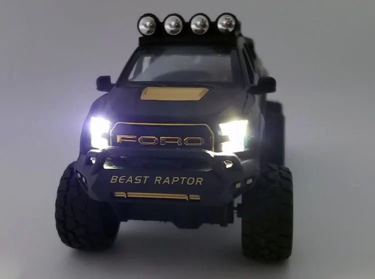 New 1:28 Ford Raptor F150 Alloy Diecast Car Model Toys Sound Light Toy Pickup Truck Pull Back Vehicle For Children