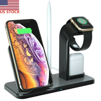 

Portable 3 in 1 Wireless Charger 10W Fast Charging ABS Split Charge Station Stand Holder For iWatch iPhone Airpods