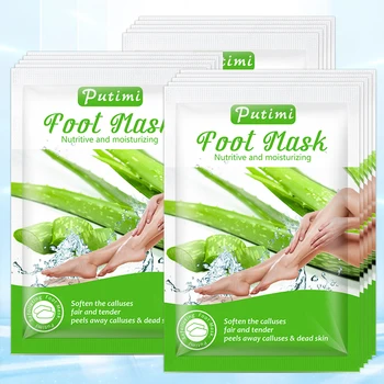 

PUTIMI 5Packs Foot Mask for Legs Aloe Extract Peeling Dead Skin Exfoliating Feet Mask for Pedicure Socks Foot Peeling Mask