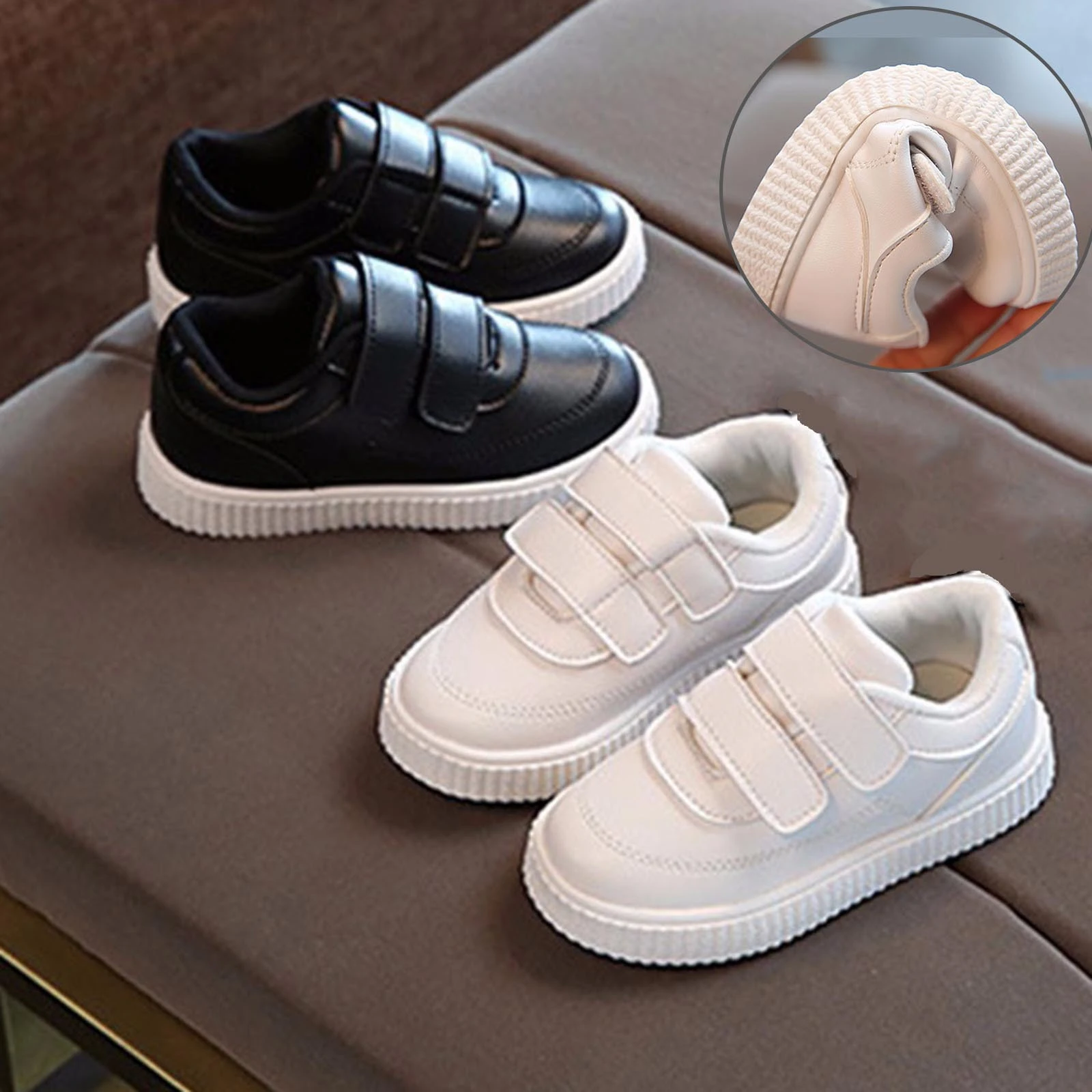 Zapatillas de deporte para niños y niñas, zapatos de cuero niños, zapatilla escolar blanca y negra, calzado deportivo informal suela Flexible|Zapatillas de skate| - AliExpress