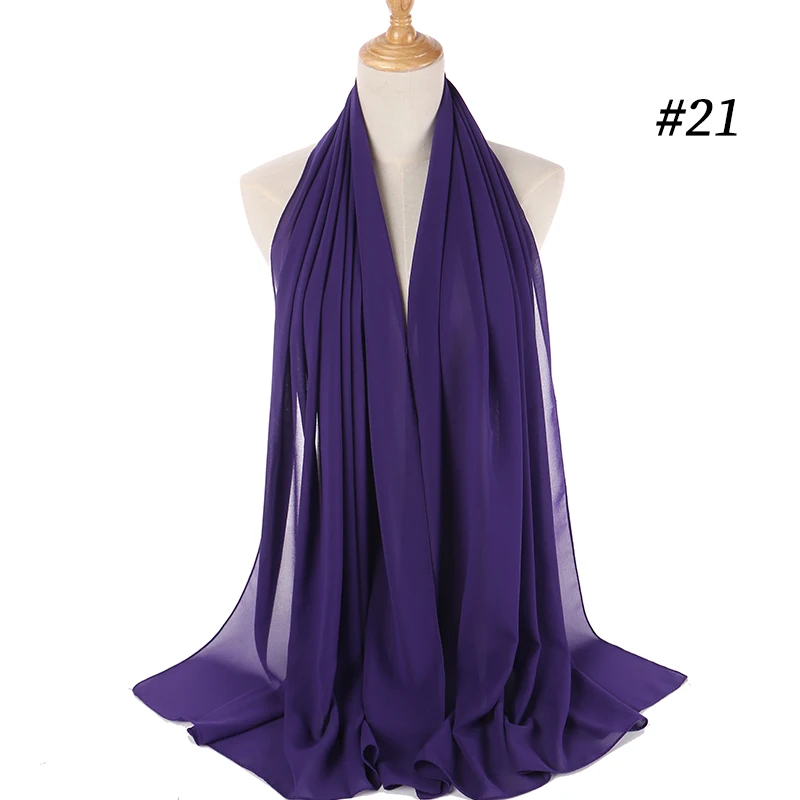 Модный шифоновый шарф, Женский хиджаб, сплошной цвет, повязка на голову, мусульманский хиджаб, хиджаб, платок, 49 цветов - Цвет: 21 purple