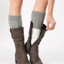 Теплые вязаные крючком гетры с меховой отделкой; женские зимние гетры с манжетами; носки для обуви; однотонные носки; аксессуары для обуви
