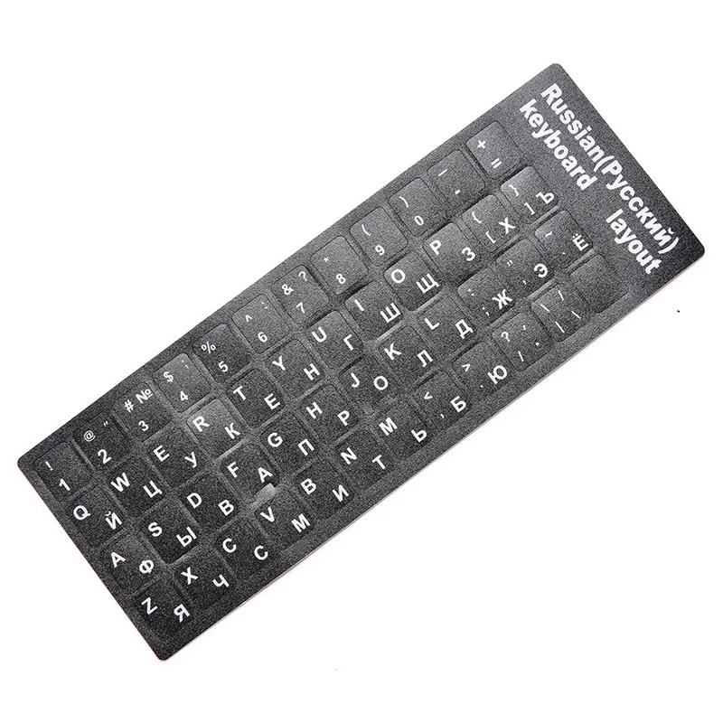 1PC Black With White Letters Laptop Desktop Computer Keyboard Stickers Russian Standard Keyboard Sticker Layout Durable Alphabet