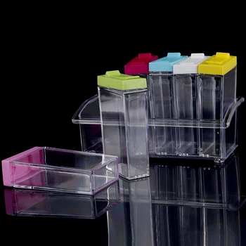 

6pcs/Set Transparent Spice Jar Lid Seasoning Box Kitchen Tools Salt Condiment Cruet Storage Box Containers NEW