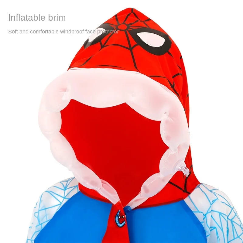 Disney Children Raincoat Schoolbag Inflatable cap Spiderman US Captain Kids Girls Rainproof Poncho Rain gear Boys Baby Rainsuit