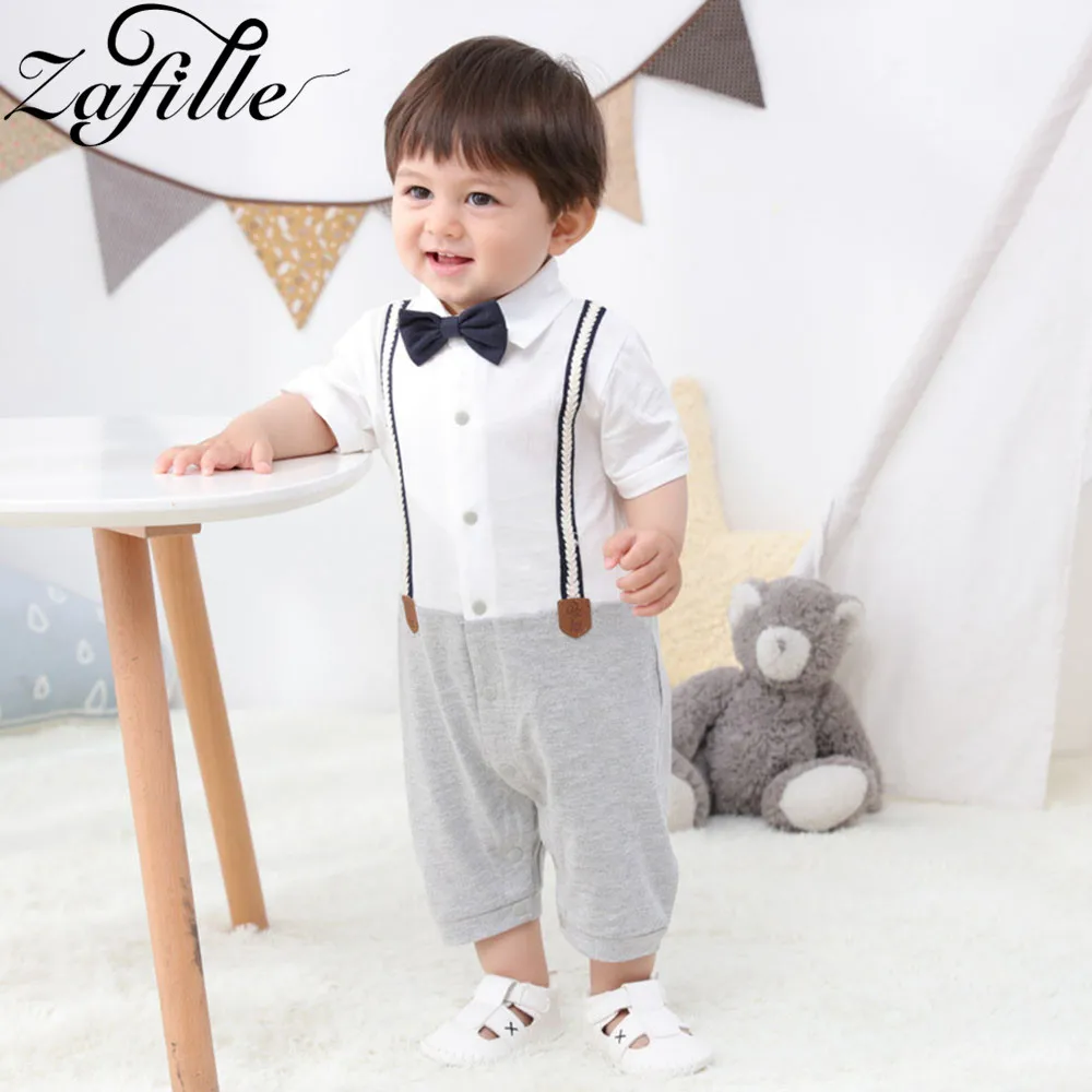 

ZAFILLE 2020 New Baby Romper Short Sleeve Cotton Gentelman Pattern Jumpsuit For Newborn Kids Clothes Boys Jumpsuits For 0-24M