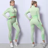 Women Yoga Set Workout Sportswear Gym Clothing Fitness Long Sleeve Crop Top High Waist Leggings Sports Suits 2