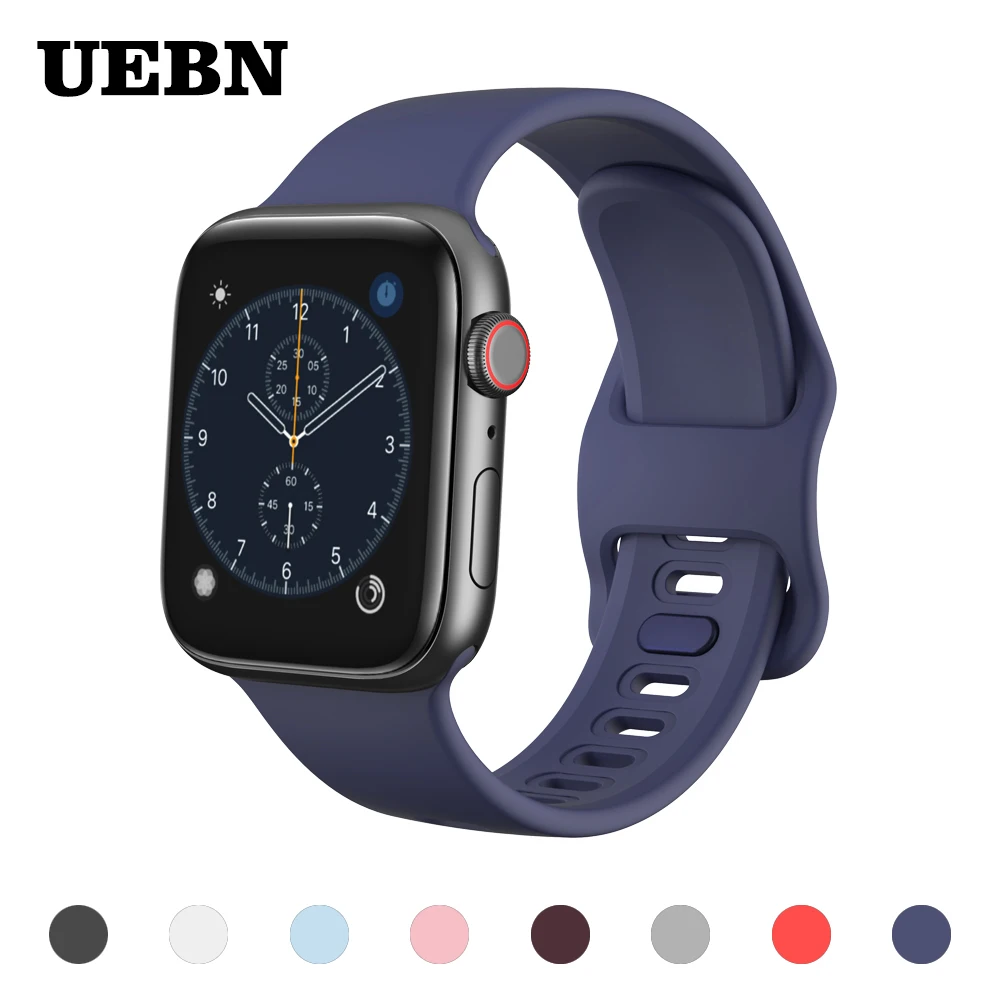 Ремешок UEBN из жидкого силикона для Apple Watch Series 5 44 мм 40 браслет iWatch 4 3 42 38 наручных