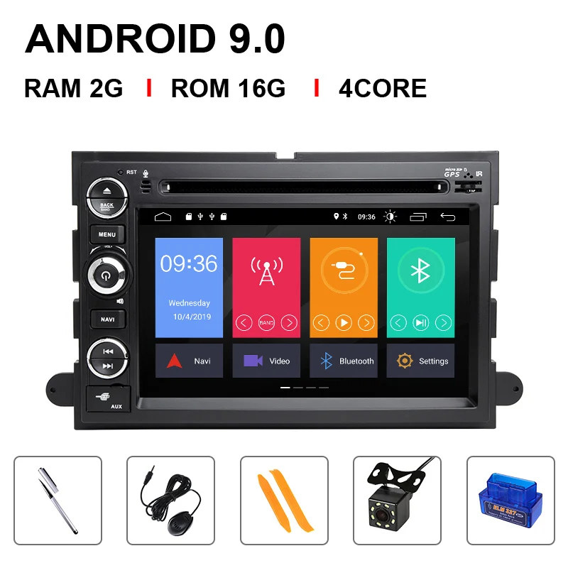 Ips Android 9 автомобильный DVD мультимедийный плеер для Ford F150 F250 F350 F450 Mustang Fusion Explorer Edge Escape Mercury 2005 2007 gps - Цвет: 4 Core 16ROM OBD Cam