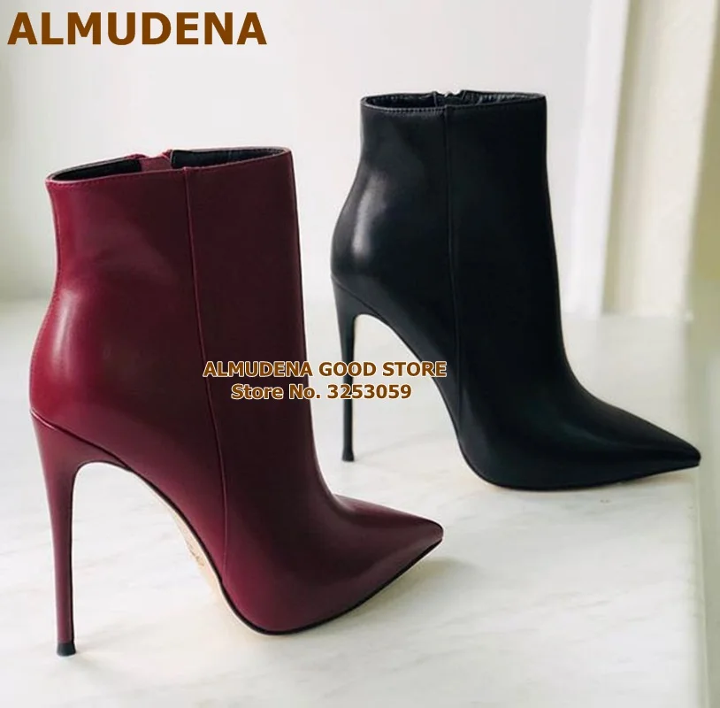 Женские ботильоны из матовой кожи ALMUDENA винно красные черные короткие ботинки на