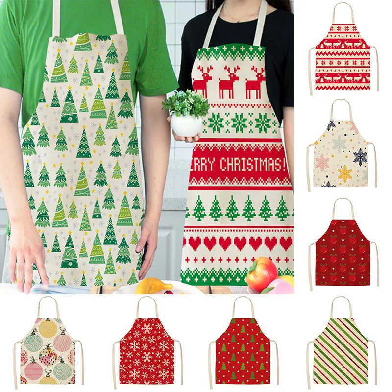 

Linen Plaid Christmas Apron Adult Apron Kitchen Baking Cooking Accessories Navidad Christmas Decoration Merry Christmas Aprons