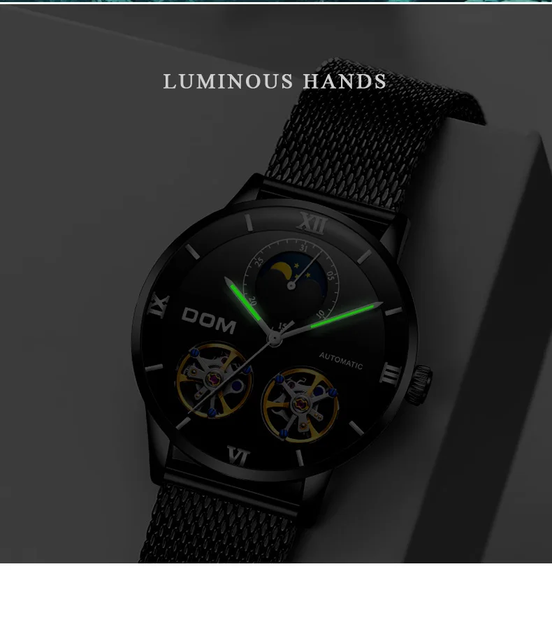 DOM брендовые классические мужские модные часы автоматические механические часы с турбийоном часы из натуральной кожи водонепроницаемые