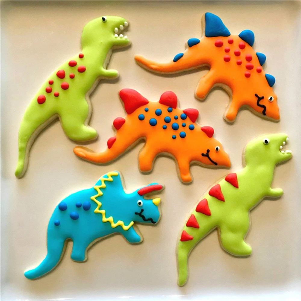 KENIAO Dinosaur Cookie Cutter-T-Rex, Triceratops, Stegosaurus, Brontosaurus, Pterodactyl Biscuit Bread Mold-Stainless Steel