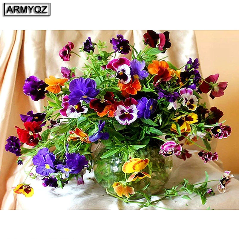 DIY Full drilling Diamond Painting Pansy Flower Cartoon Needlework Gift diamond embroidery Animal Cross stitch Home | Дом и сад