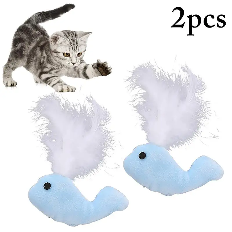 

2PCS Cat Toys Dolphin Pattern Fake Feather Kitten Toys Plush Chew Toys Interactive Toy For Cat Pet Supplies Juguetes Para Gatos