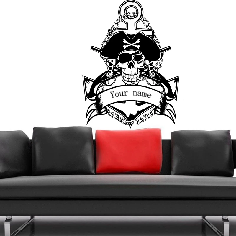 

Pirate Skull Sticker Punk Death Decal Devil Name Car Art Wall Decals Decor Mural Rock Pistol Anchor Decal