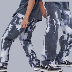 Pantalones vaqueros con estampado de estatua Harajuku para hombre, Jeans holgados informales de calle, color caqui, para motocicleta