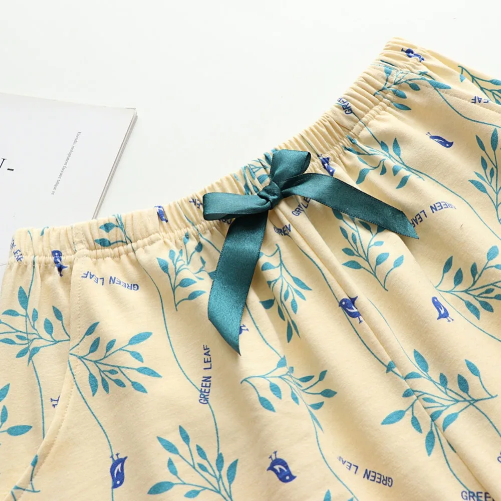 Штаны для сна женские шорты с принтом моющиеся хлопок креп марлевые 100% хлопок тонкие свободные большие размеры домашние брюки свободные