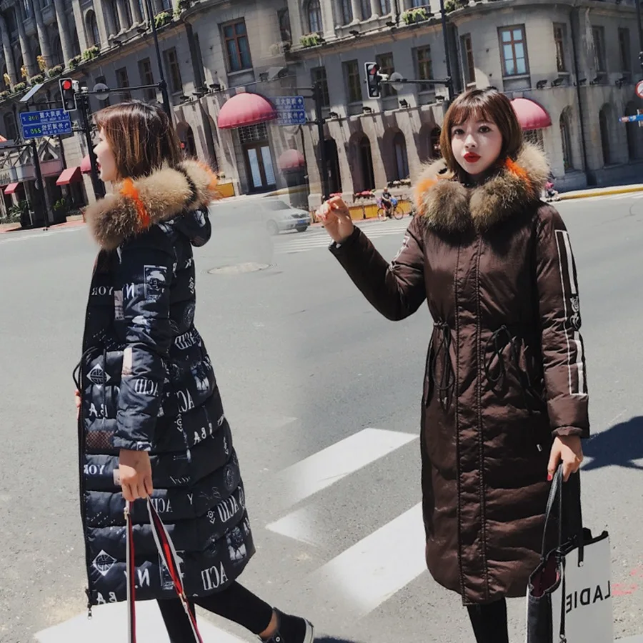

2018 Winter New Style Reversible Ultra Large Color Fur Collar Waist Hugging Thick down Jacket Cotton-padded Clothes Mid-length C