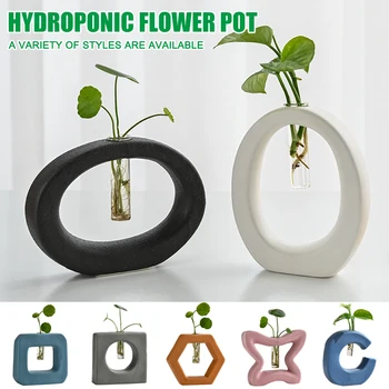 

Table Desk Bulb Glass Hydroponic Vase Flower Plant Pot with Ceramic Tray Office Decor UD88