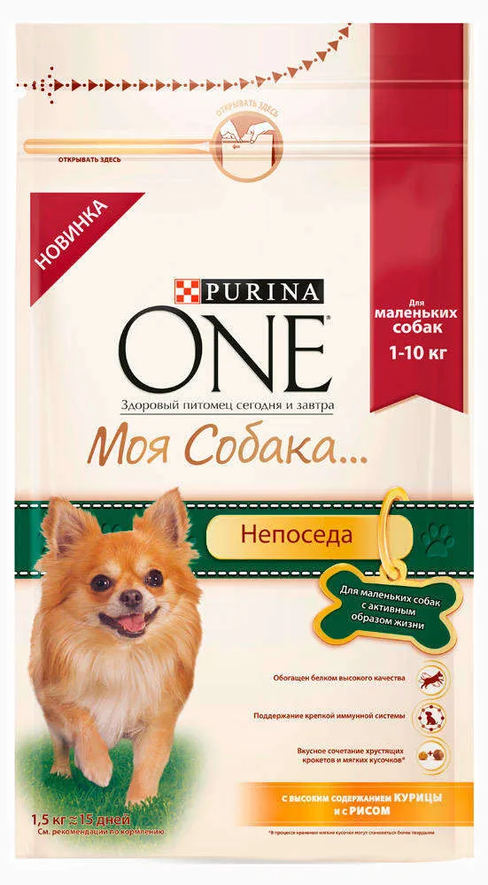 Корм для собак Purina ONE «Моя Собака…Непоседа», с курицей и рисом, 1.5 кг