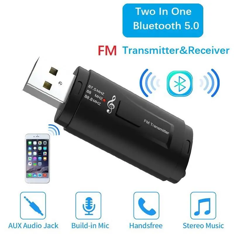 2 в 1 fm-передатчик Автомобильный Bluetooth 5,0 приемник USB FM модулятор портативный 3,5 мм AUX аудио музыкальный плеер громкой связи адаптер вызова