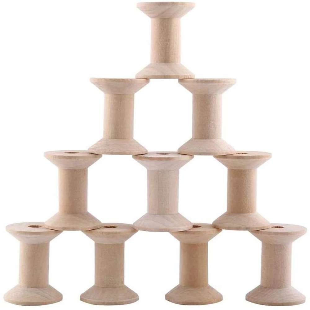 10pcs Wooden Empty Thread Spools Natural Color Spool Coils Winder for Sewing Cross Stitch Supplies Accessories | Дом и сад