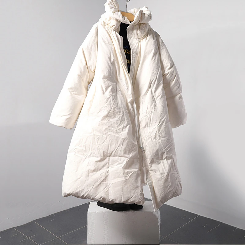 White Черное длинное пальто большого размера с хлопковой подкладкой, длинные рукава, свободный крой, женские парки, модная новинка, Осень-зима 1424 - Цвет: White