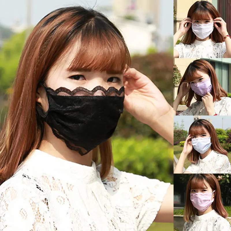 Fashion Lace Mask Women Solid Breathable Cotton Face Mask Sweet Female Reusable Sunscreen Mouth Cover Spring Summer Mouth-muffle