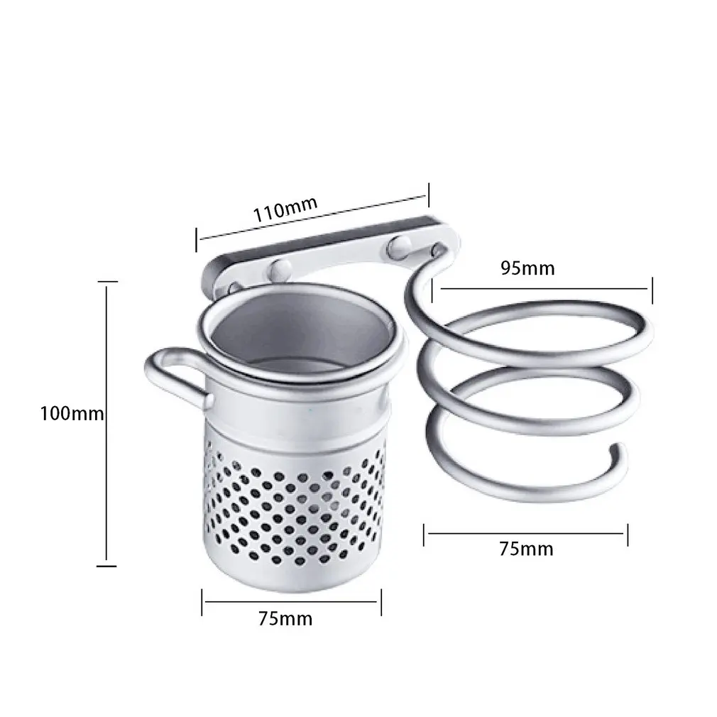Aluminum Wall Mounted Hair Dryer Drier Cutout Comb Holder Rack Stand Set Cutout Comb Storage Cup Organizer Bathroom Accessories