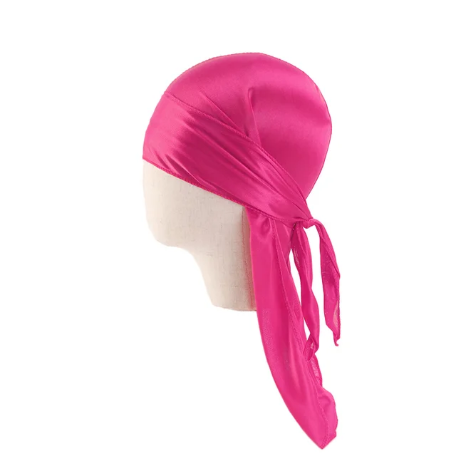 Men's Silky Durags Bandanas Turban hat Wigs Doo Men Satin Durag Biker Headwear Headband Hair Accessories Extra Long Tail Du-Rag Kids hot pink