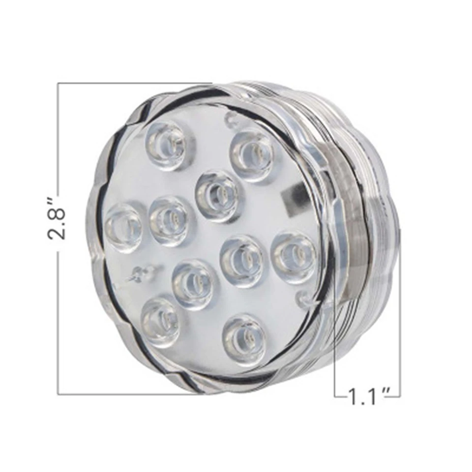 Submersible LED Lights, Underwater Waterproof Battery Operated Remote Control Wireless Multi Color 10 LED RGB Tub Swimming Pool