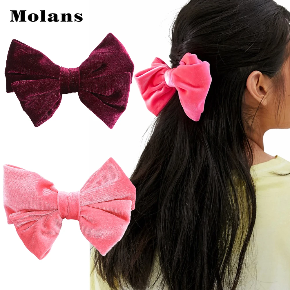 

Molans 5.9'' Hair Bow With Clip Girls Velvet Hair Bow Clip 2020 New Spring Bow Barrette Hair Clips Women Hair Accessories