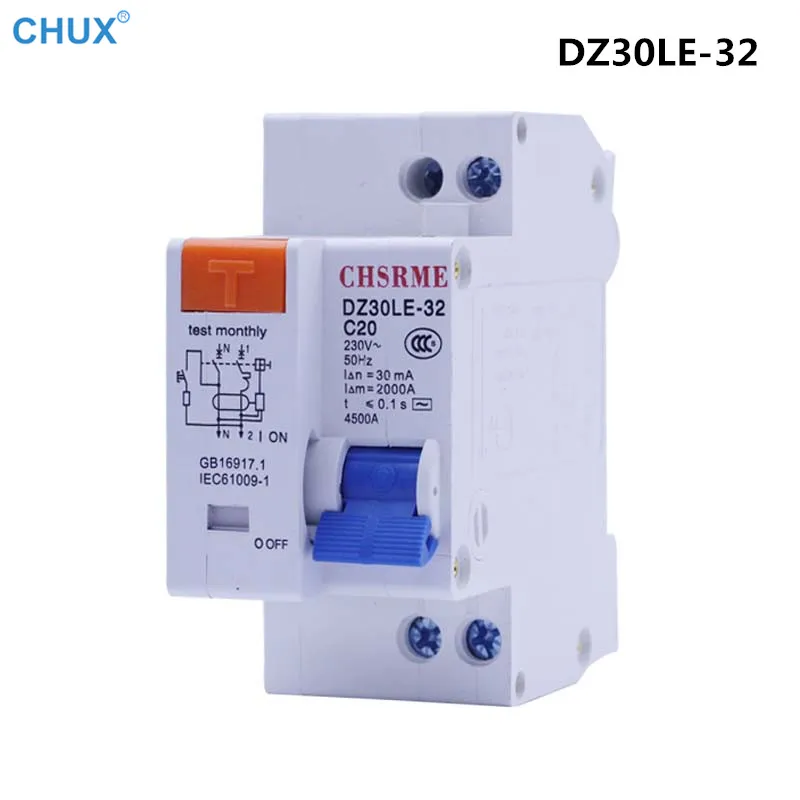 

Mini Circuit breaker DZ30LE-32 1P+N 10a 16A 20A 25A 32A 220V 230V 50HZ 60HZ Residual Current Household Leakage protect MCB