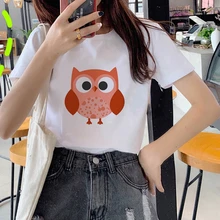 Cheap 2020 Fashion Women Harajuku Cartoon owl Printed T Shirt Casual Short Sleeve Women's T-shirt Soft Female T shirt