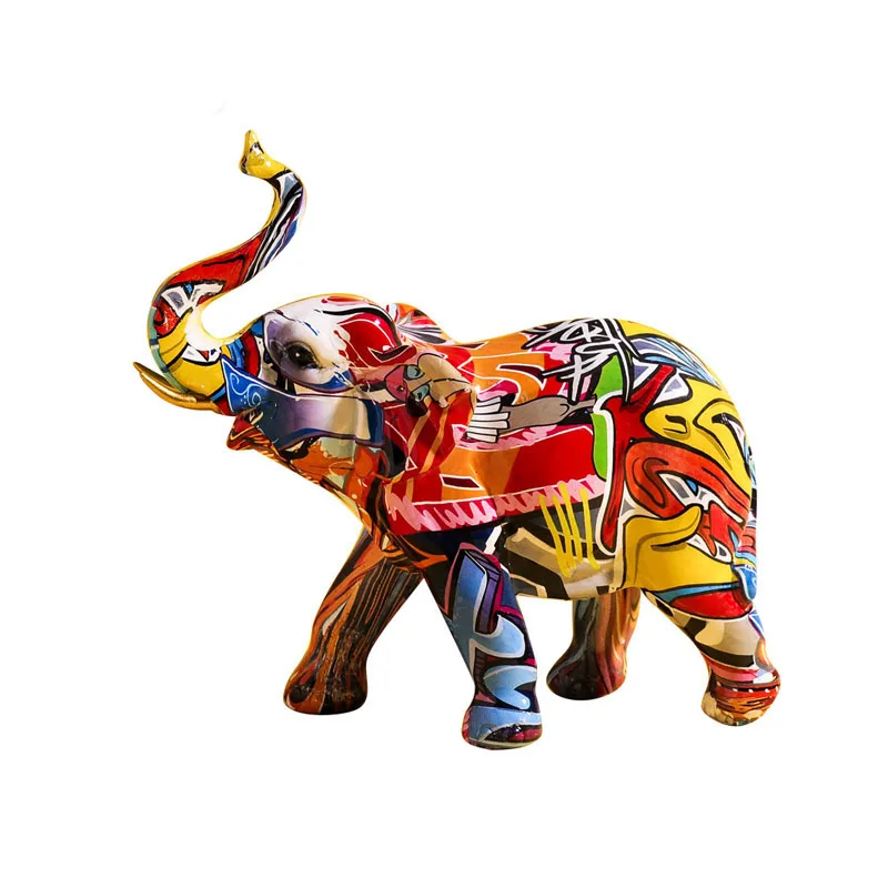 

Statues Elephant Colorful Painted Home Decor Decorative Sculpture House Living Room Ornaments Home Nordic Modern Graffiti Style