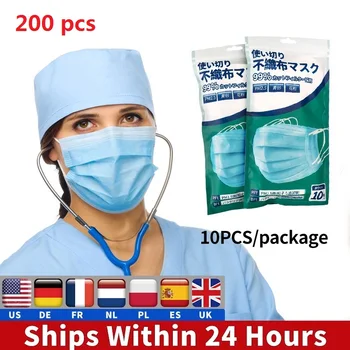 

10-200pcs Disposable Mask Face Mouth Anti Dust Protect Earloop Non Woven Dustproof Mouth Mask with 3 Layers Filter
