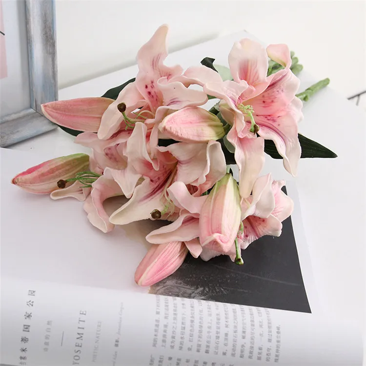 1Pcs 3 Colors PU Perfume Lily Artificial Flowers Fake Plants For Wedding Christmas Party Decoration JH125 (2)